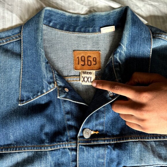 Vintage GAP 1969 Jean Jacket Men XXL Blue Denim Heritage Trucker Pockets Y2K - Picture 3 of 5